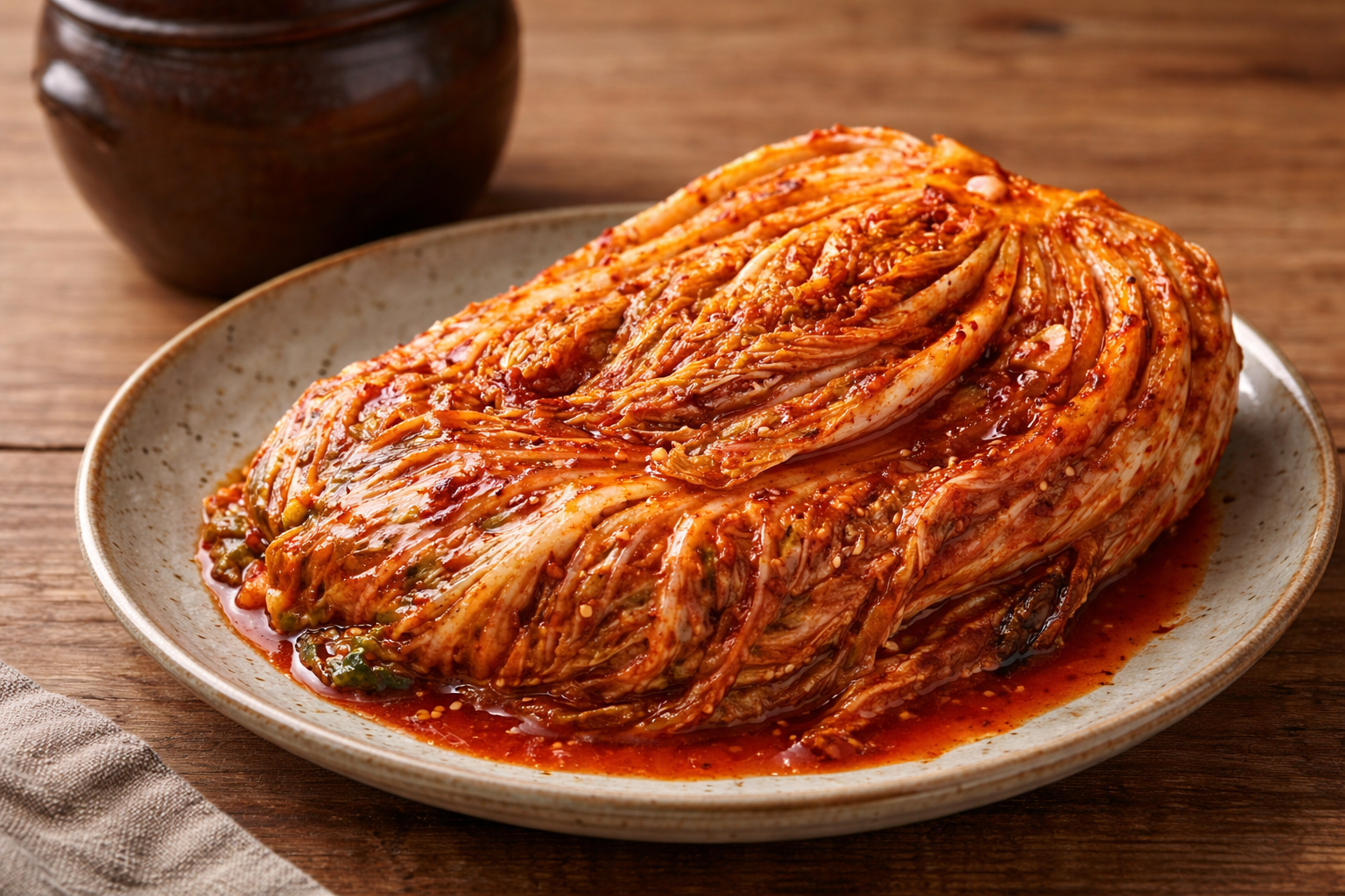 How to make kimchi – traditional napa cabbage kimchi half head on ceramic plate