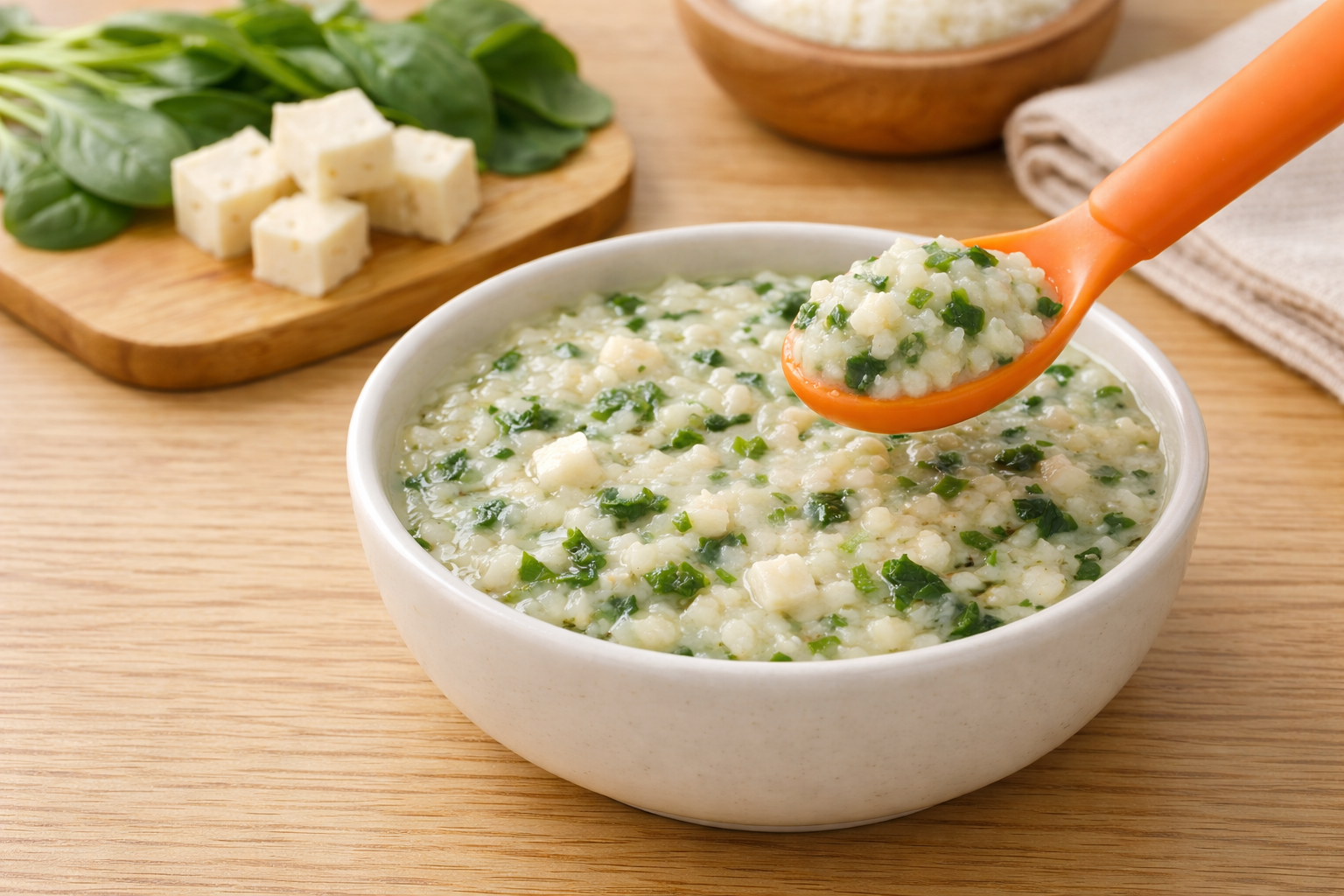 Korean Tofu and Spinach Porridge for 7 to 9 months baby