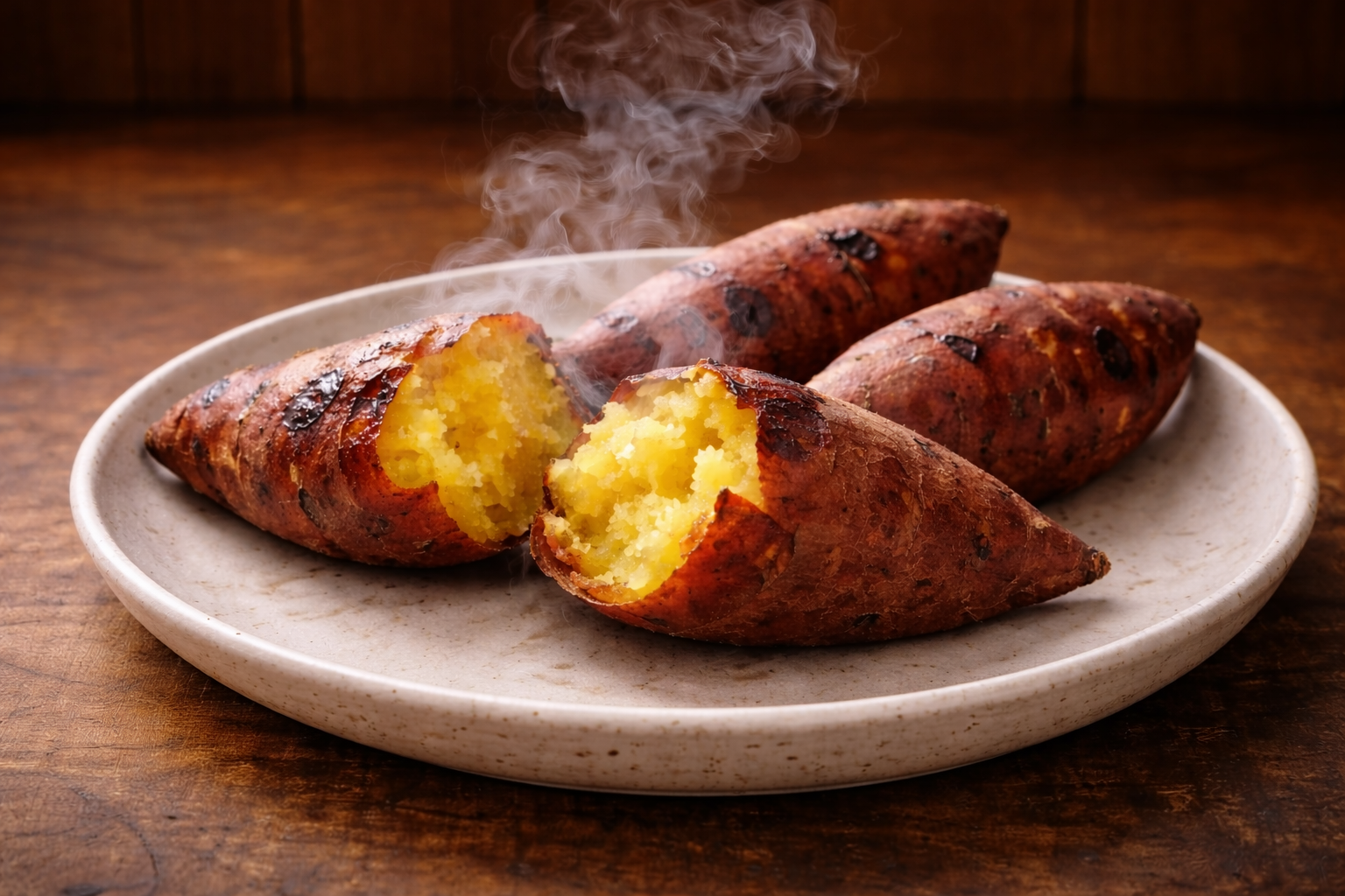 korean roasted sweet potato gun goguma with caramelized interior and steaming hot skin