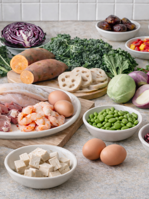 Korean Baby Food Roadmap Stage 2: Variety of Fresh Ingredients including Beef, Chickpeas, and Vegetables